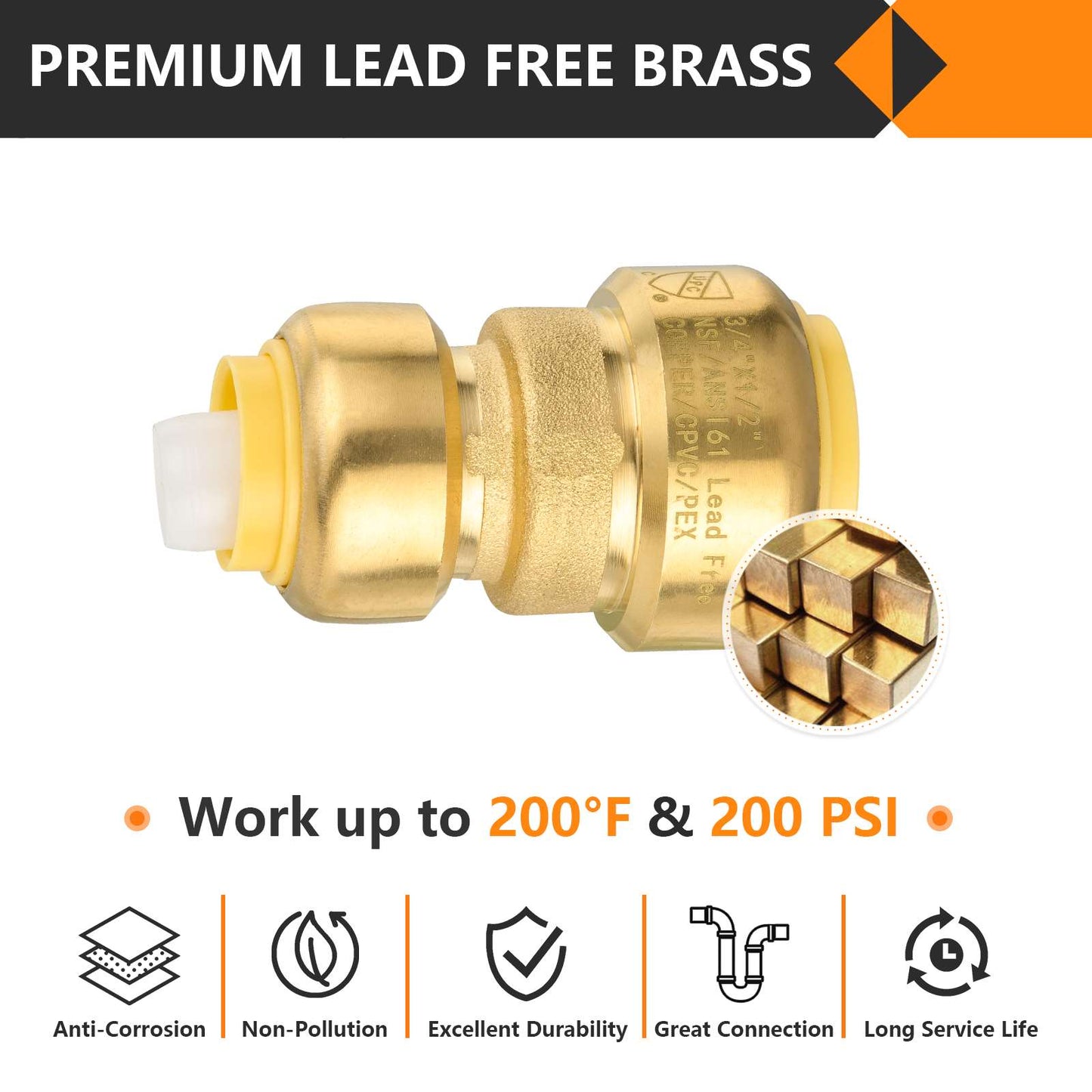 Pro 10-Pack 3/4" x 3/4" Push Fit Couplings