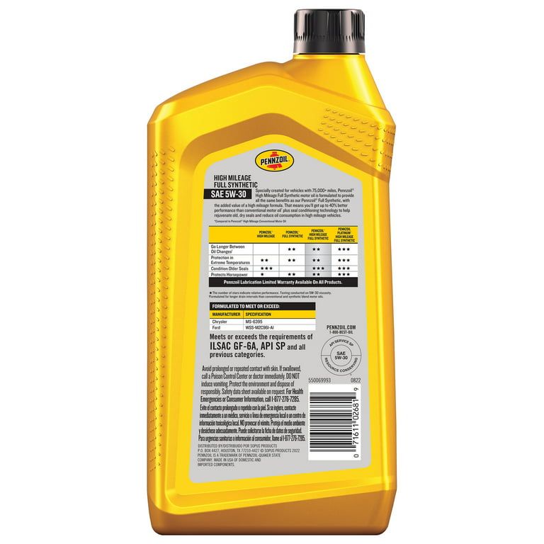 Pennzoil Full Synthetic High Mileage 5W-30 Motor Oil, 1 Quart EasyOptionXY LLC