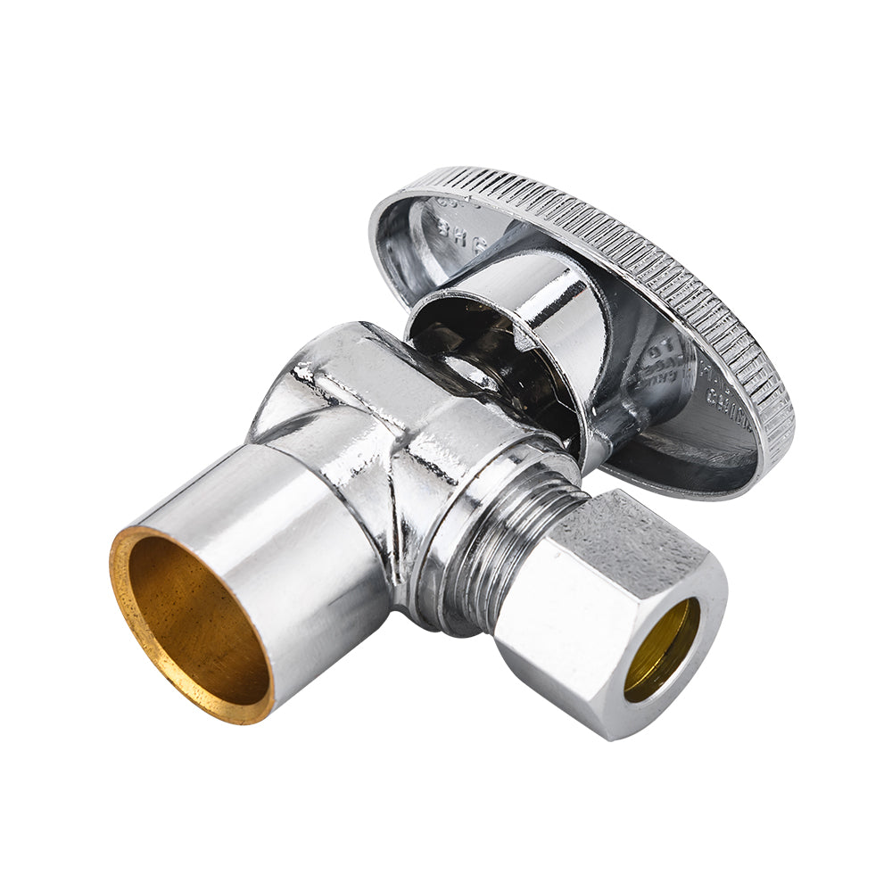 10 Pcs 1/2" Sweat x 3/8" OD Compr. Angle Stop Valve, 1/4 Turn (Lead Free)