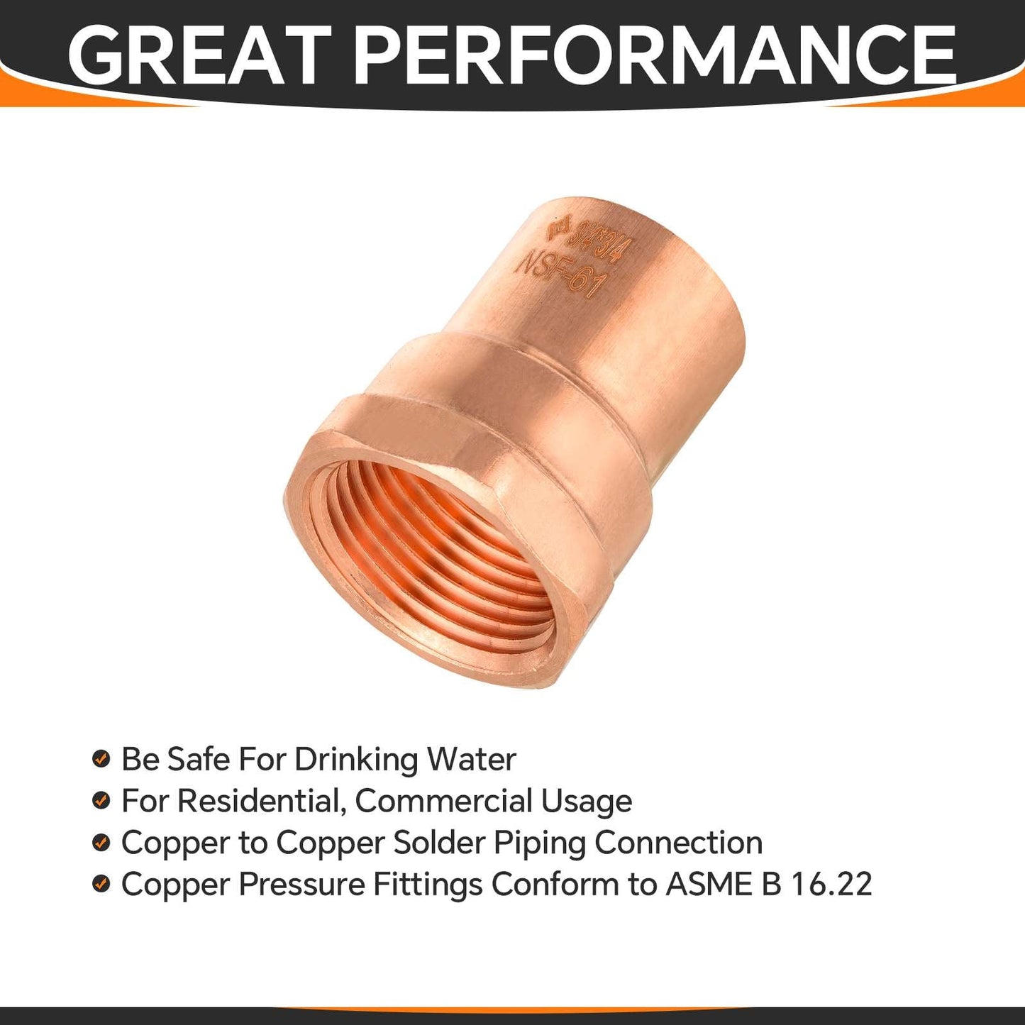 30 Pcs 3/4" C x FNPT Copper Female Adapter at Wholesale Price