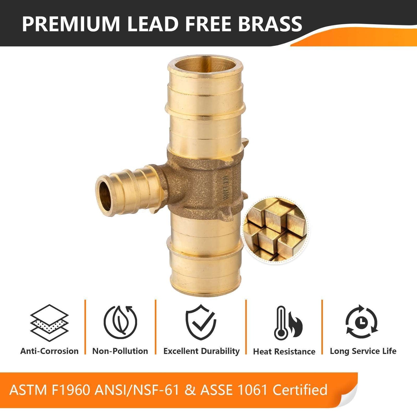 PEX A Expansion 1" x 1" x 1/2" PEX Expansion Reducing Tee (Lead Free)
