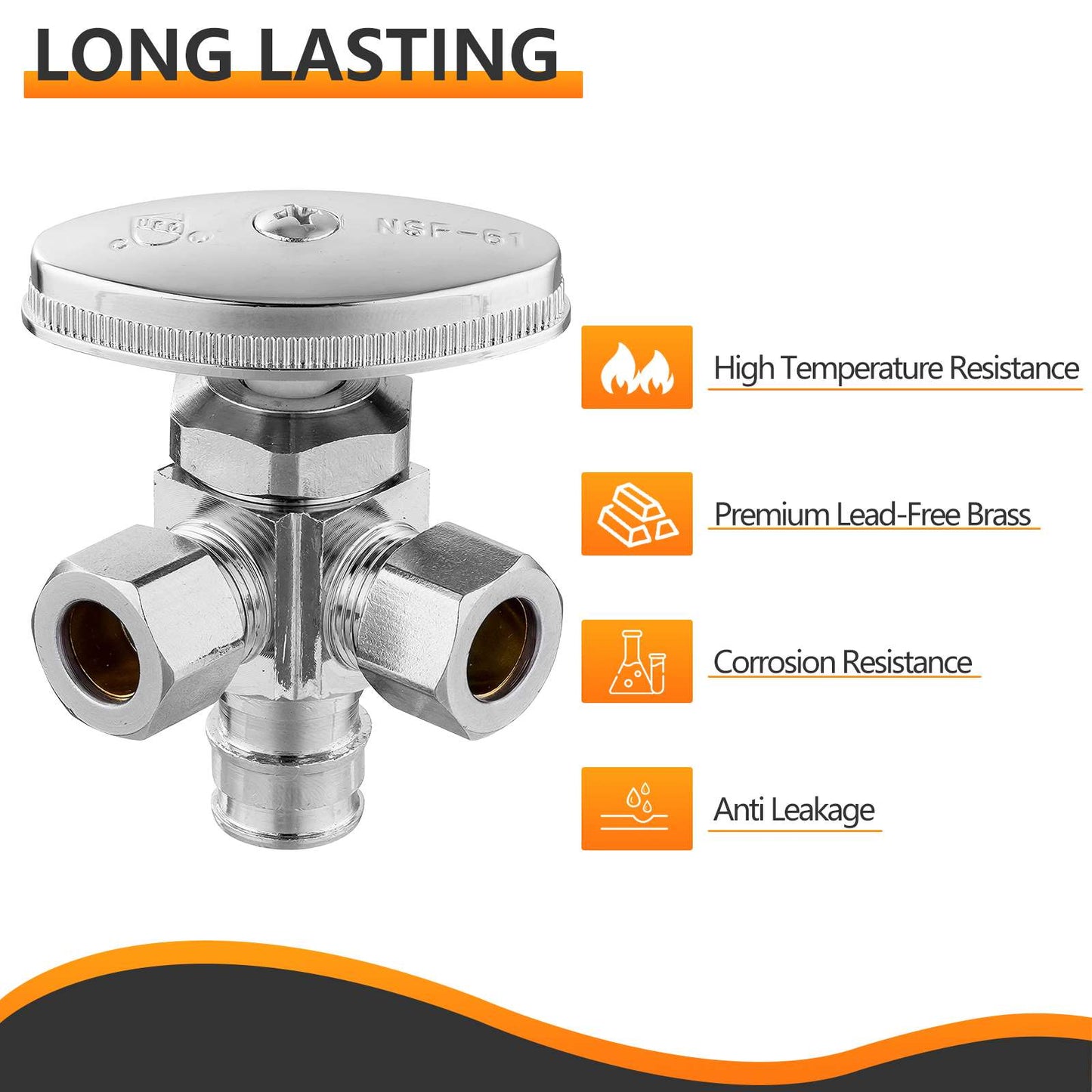 1/2" Pex-a Expansion (F1960) Inlet x 3/8" ODx 3/8" OD Compr. Dual Angle Stop Valve, Multi Turn (Lead Free)