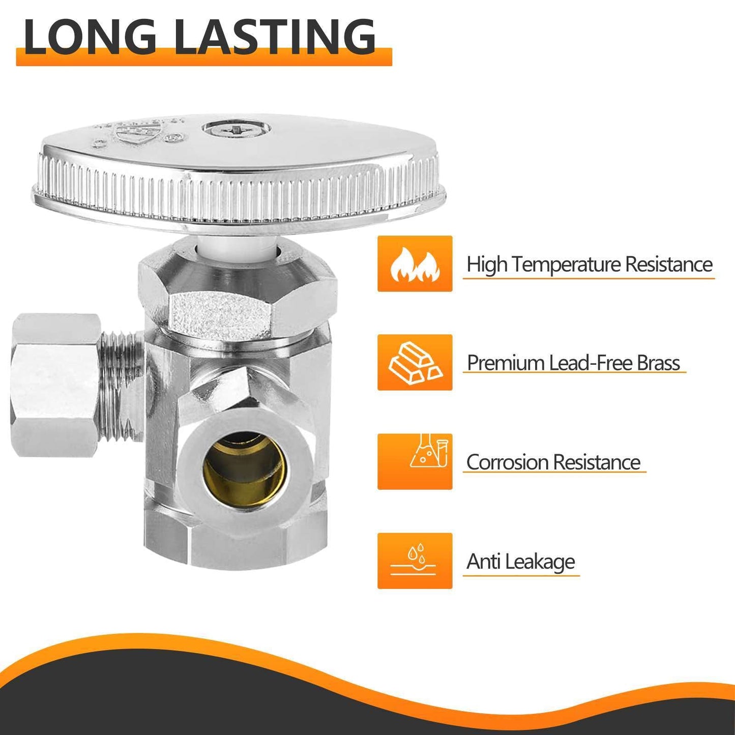 10 Pcs 1/2" FIP x 3/8" OD Compr. x 3/8" OD Compr. Dual Angle Stop Valve, Multi Turn (Lead Free)