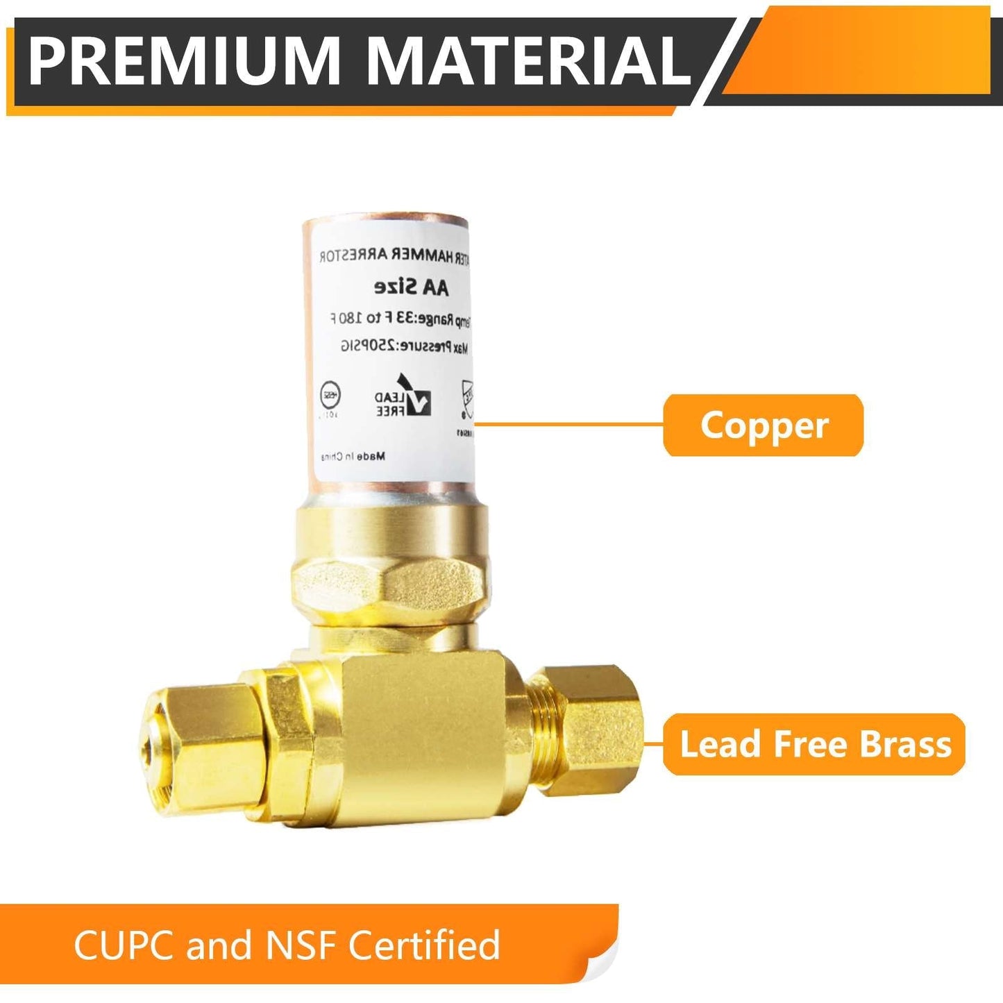 10 Pcs 3/8" OD Comp. x 3/8" OD Female Comp. , Tee Copper Water Hammer Arrestor for Dishwasher Connection