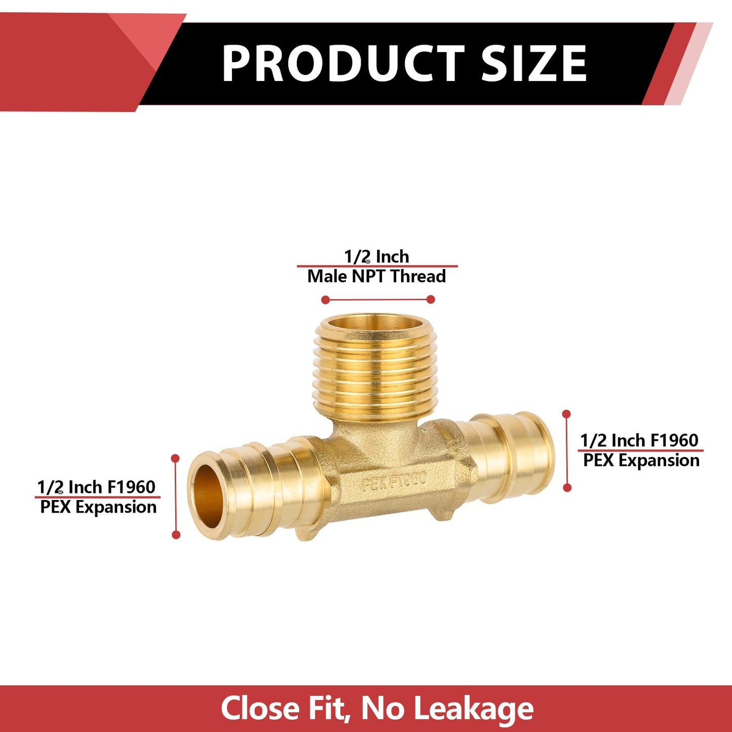 PEX A Expansion 1/2" PEX x 1/2" PEX x 1/2" Male Threaded F1960Tee (Lead Free)