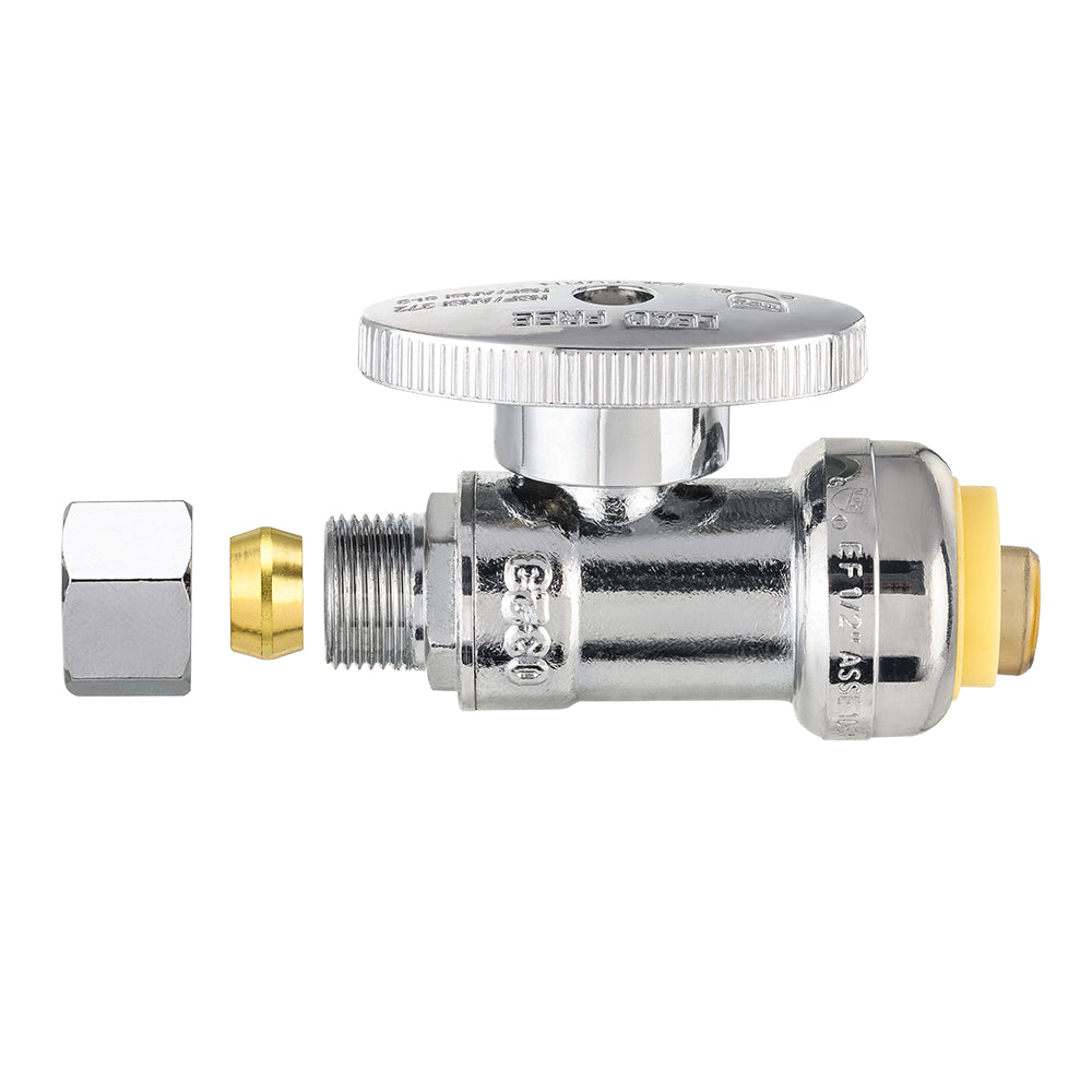 10 Pcs 1/2" Push Connect x 3/8" OD Push Fit Straight Stop Valve, 1/4 Turn (Lead Free) Plumbingsell