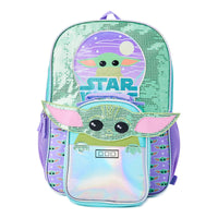 Star Wars Mandalorian Baby Yoda Girls 17" Laptop Backpack 2-Piece Set with Lunch Tote Bag, Purple Green EasyOptionXY LLC