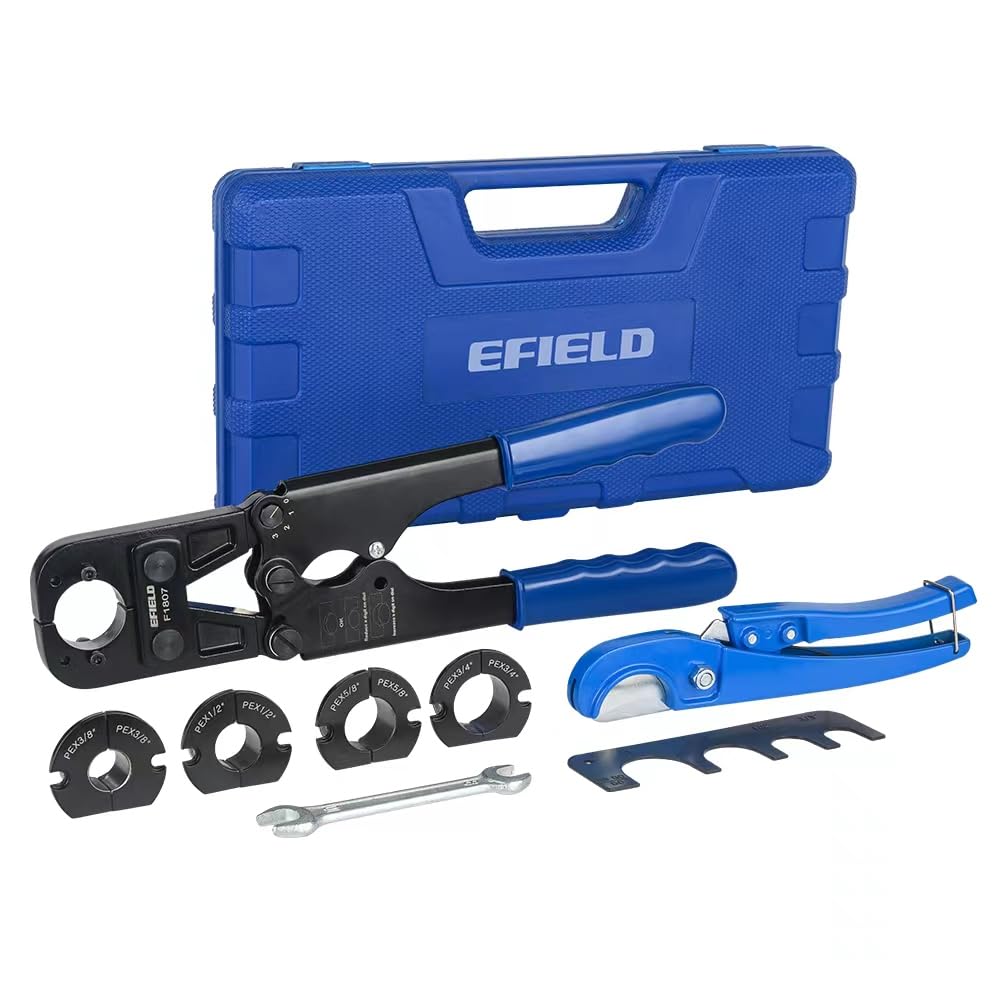 PEX Crimping Tool Kit: 3/8", 1/2", 5/8", 3/4" and 1" with Pipe Cutter in Case