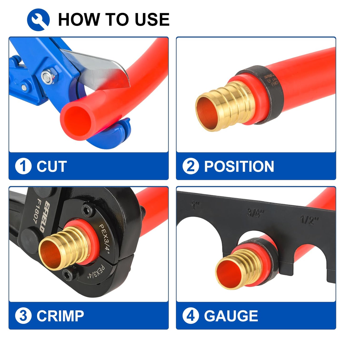 PEX Crimping Tool Kit: 3/8", 1/2", 5/8", 3/4" and 1" with Pipe Cutter in Case