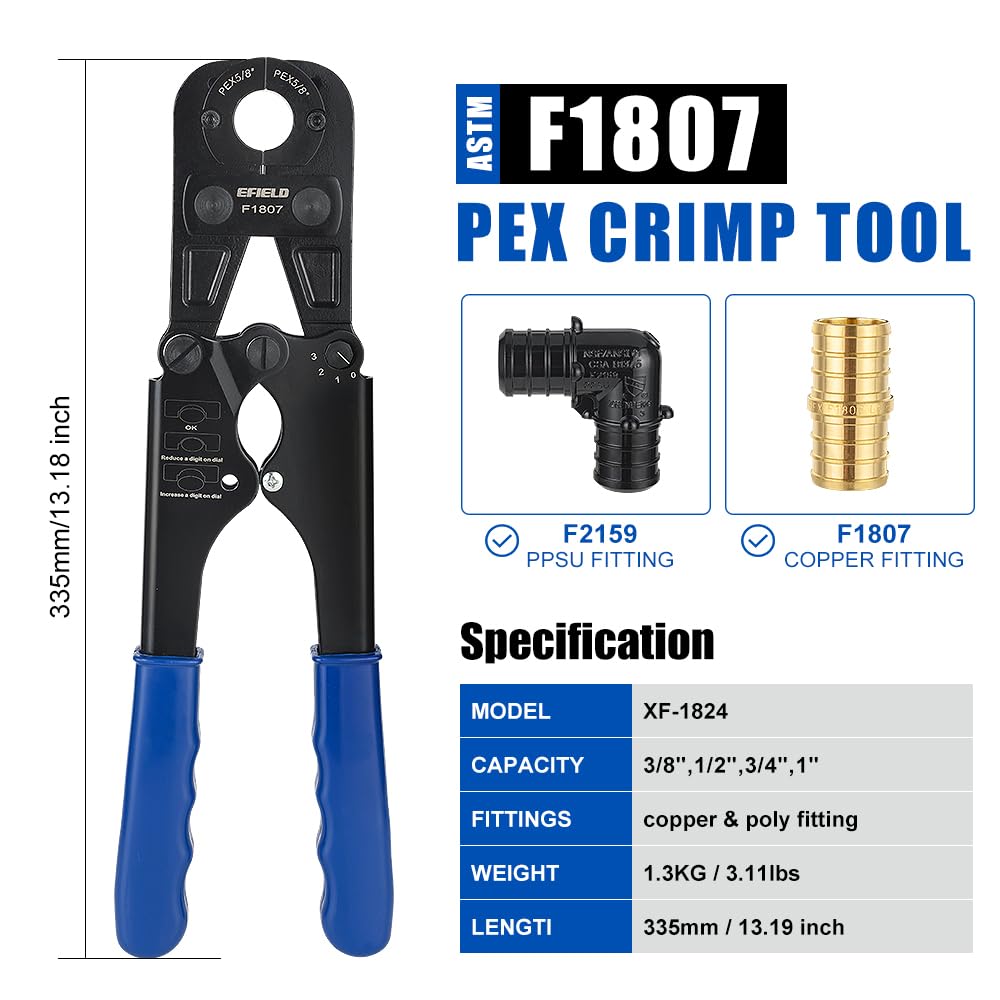 PEX Crimping Tool Kit: 3/8", 1/2", 5/8", 3/4" and 1" with Pipe Cutter in Case