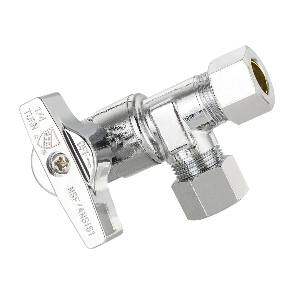 10 Pcs 1/2" PEX Crimp x 3/8" ODx 3/8" OD Compr. Split Angle Stop Valve, Quarter Turn (Lead Free)