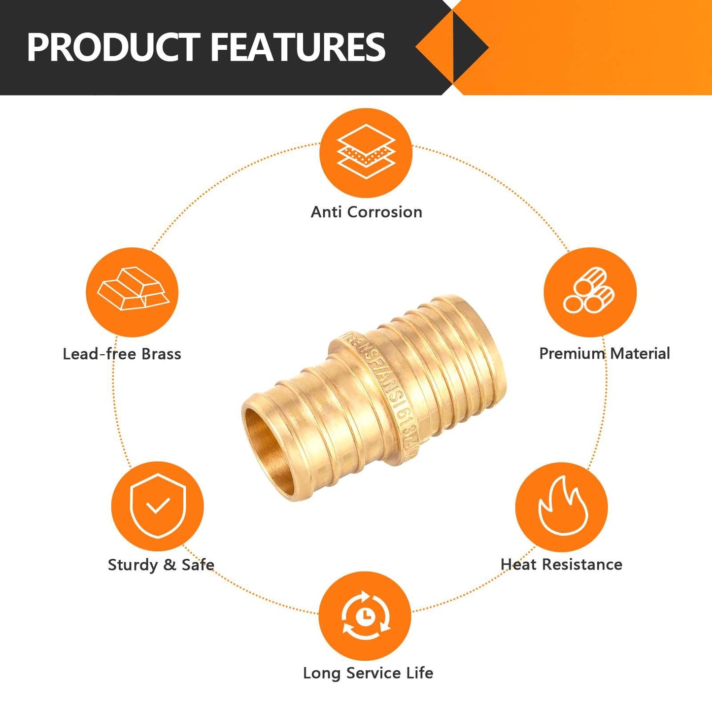 30 Pcs PEX-B Crimp 3/4-Inch Pex x 3/4-Inch PB Transition Brass Pex Coupling (Lead Free)