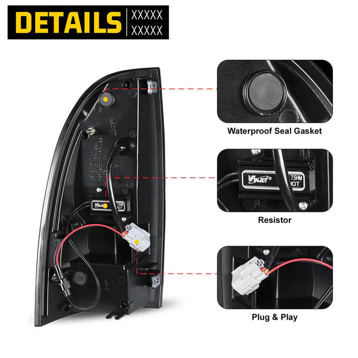 Winjet 2005-2015 Toyota Tacoma LED Sequential Tail Light w/Yellow Turn Signal - Chrome / Red