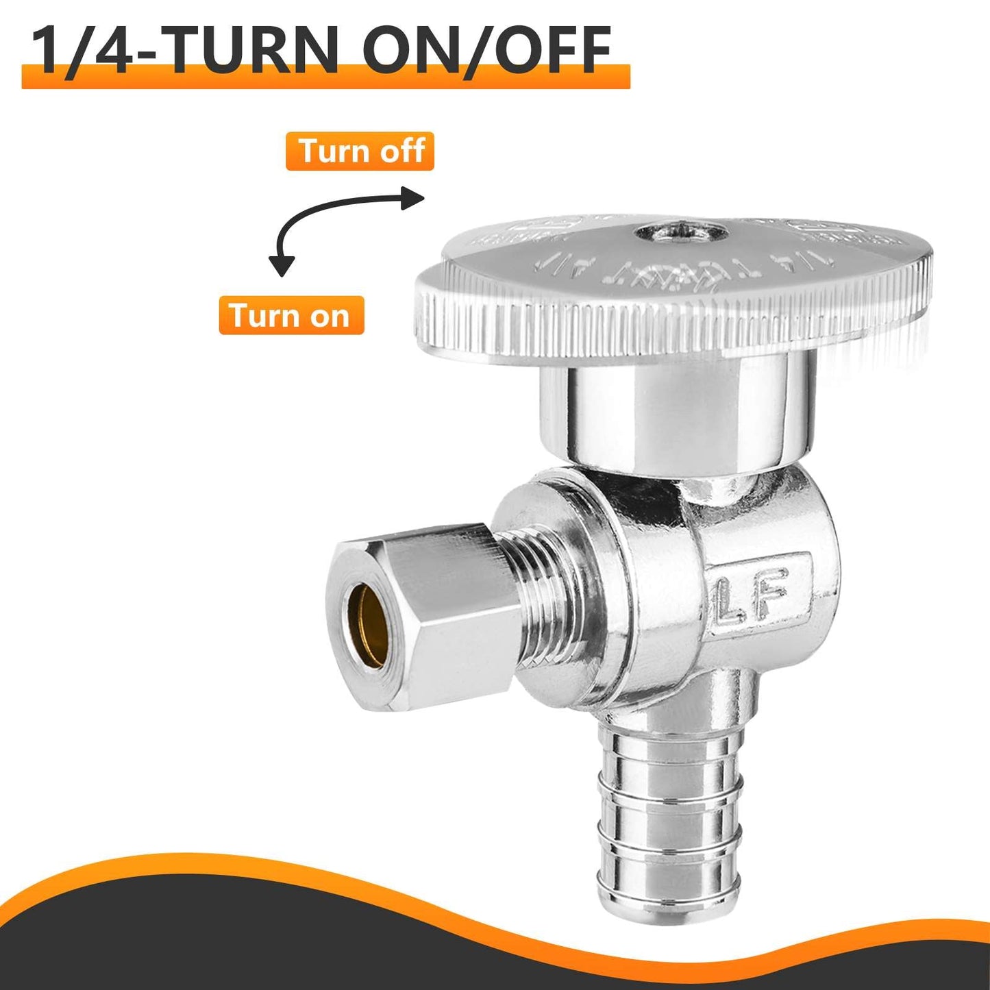 10 Pcs 1/2" PEX Crimp x 1/4" OD Compr. Angle Stop Valve, 1/4 Turn (Lead Free)