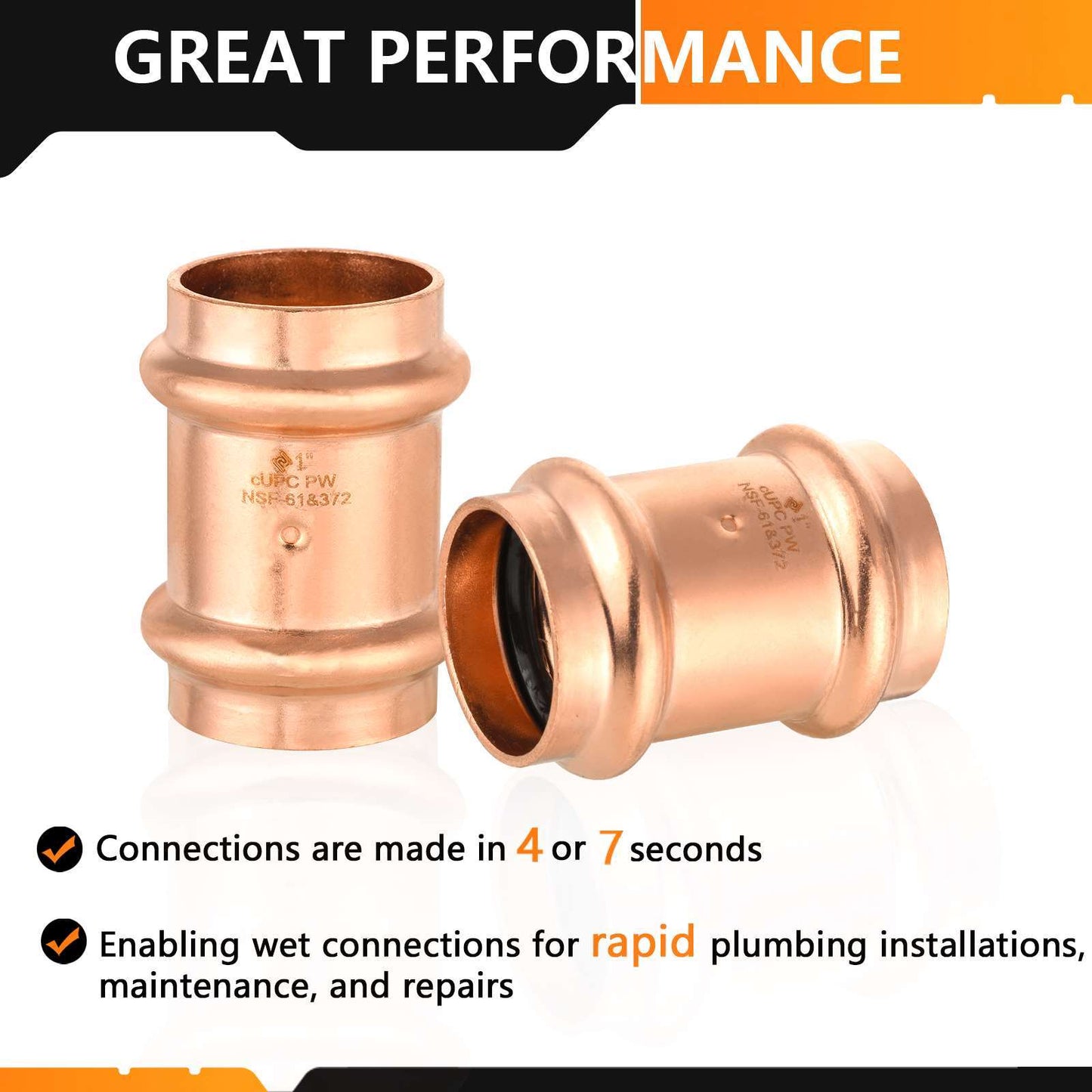 30 Pcs 1" Press Copper Coupling w/Stop (Lead Free)