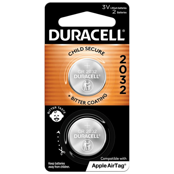 Duracell CR2032 3V Lithium Coin Battery with Child Safety Features, Compatible with Apple AirTag, Key Fob, Car Remote, Glucose Monitor, and other Devices, CR Lithium 3 Volt Cell (2 Count Pack) EasyOptionXY LLC