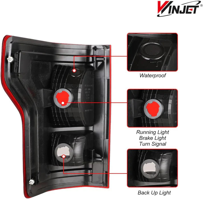 Winjet 2015-2017 Ford F-150 w/Factory Halogen Type Taillight - Chrome /Red