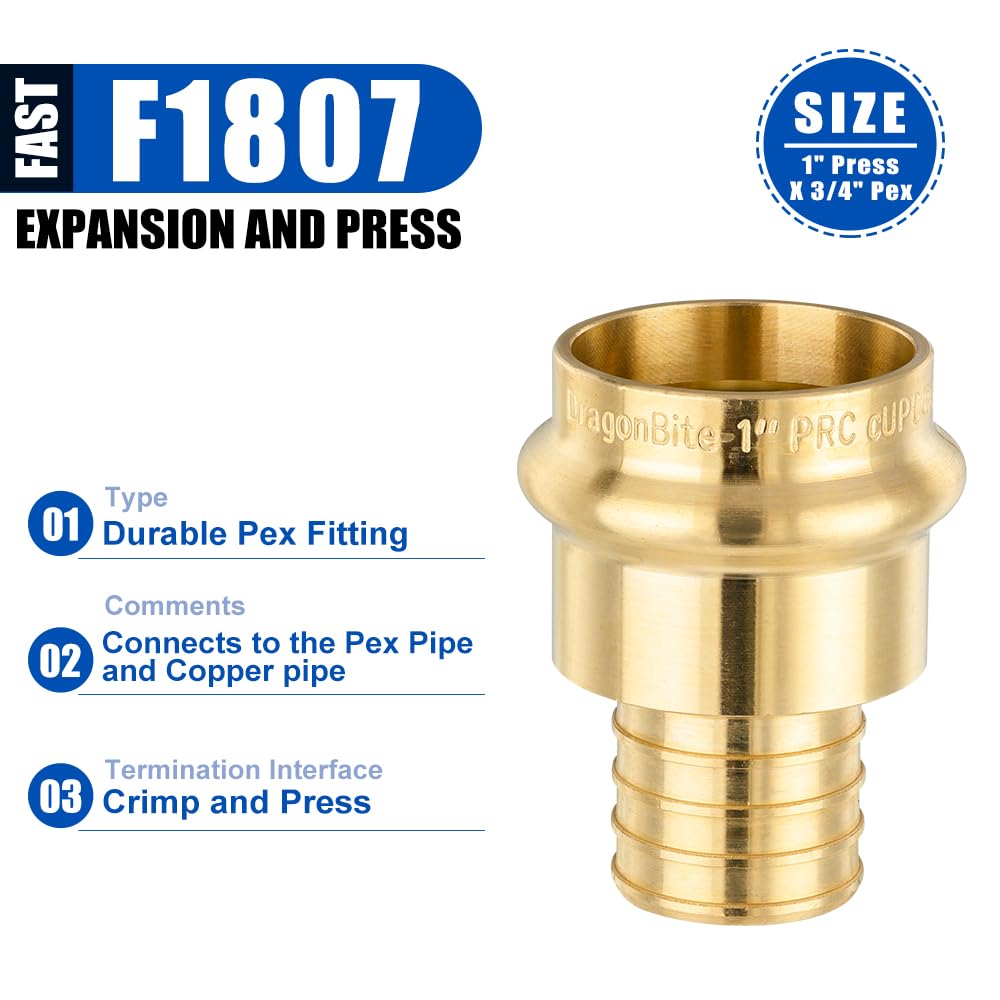 Pro 6-Pack 1" Press x 3/4" PEX Crimp Brass Adapter (Lead Free)