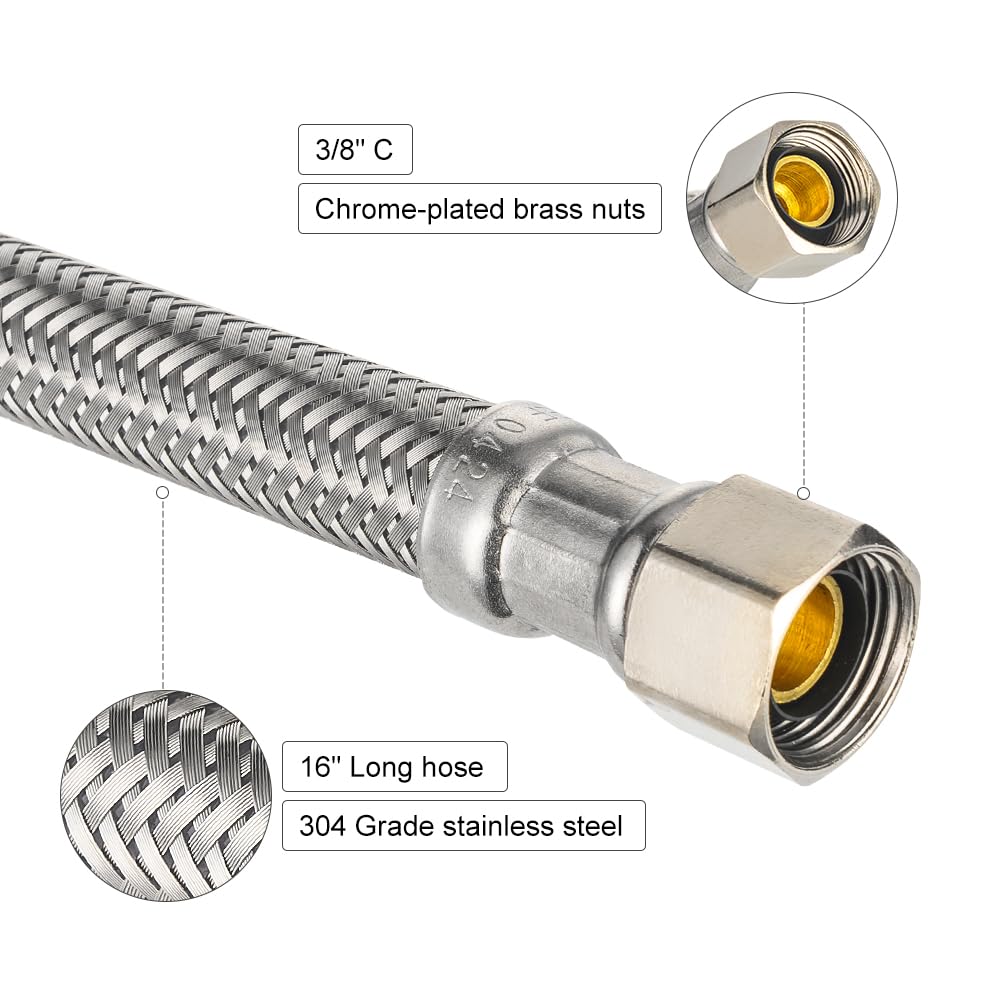 10 Pcs 3/8" C x 7/8" BC, 16" SS Braided Toliet Hose