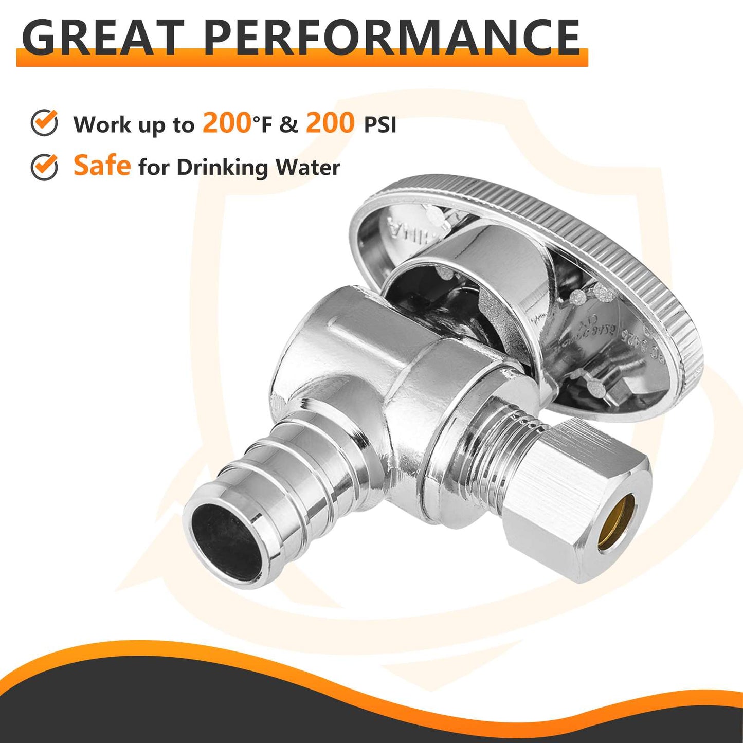 10 Pcs 1/2" PEX Crimp x 1/4" OD Compr. Angle Stop Valve, 1/4 Turn (Lead Free)