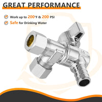 10 Pcs 1/2" PEX Crimp x 3/8" ODx 3/8" OD Compr. Split Angle Stop Valve, Quarter Turn (Lead Free) Plumbingsell