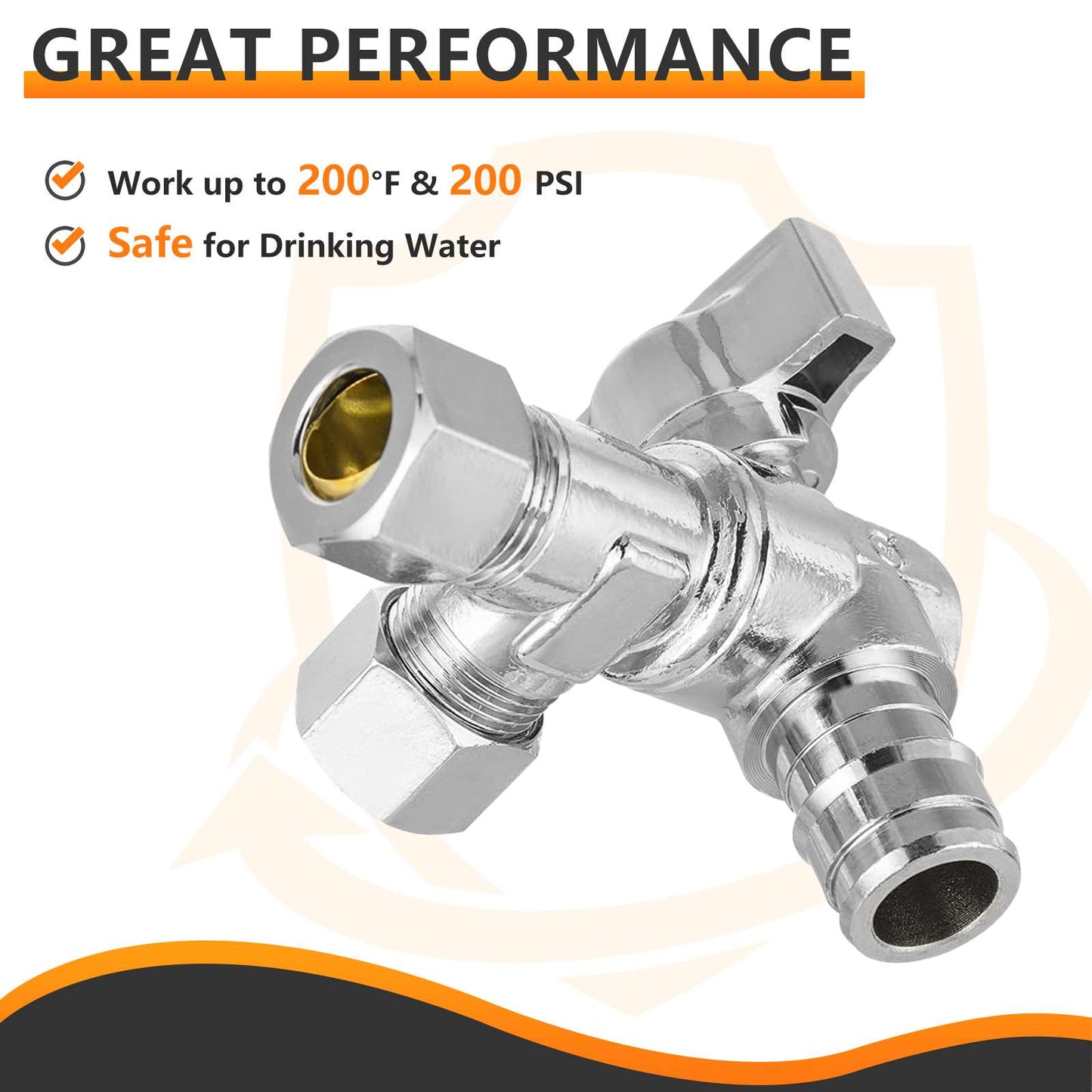 10 Pcs 1/2" Pex-a Expansion (F1960) Inlet x 3/8" OD Compr. x 3/8" OD Compr. Split, Angle Stop Valve, Quarter Turn (Lead Free)