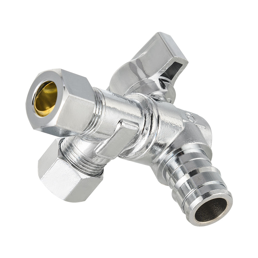 10 Pcs 1/2" Pex-a Expansion (F1960) Inlet x 3/8" OD Compr. x 3/8" OD Compr. Split, Angle Stop Valve, Quarter Turn (Lead Free)