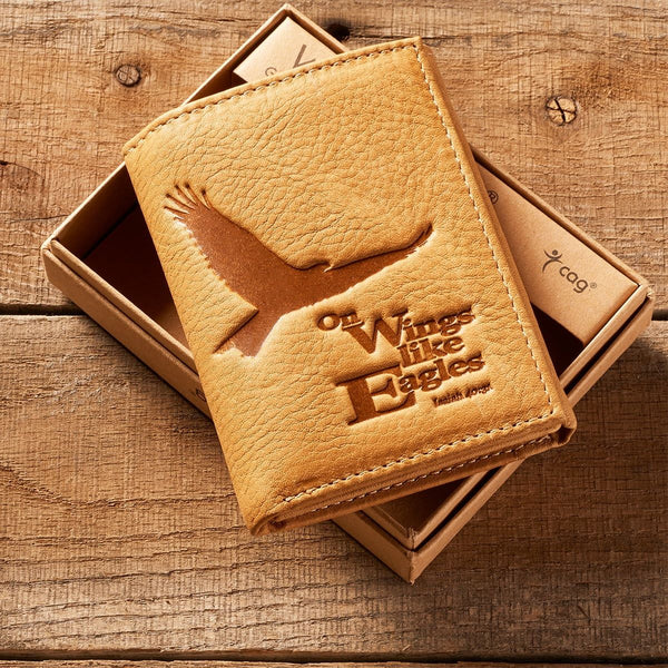 Eagle Tri-Fold in Saddle Tan - Isaiah 40:31 Leather Wallet EasyOptionXY LLC