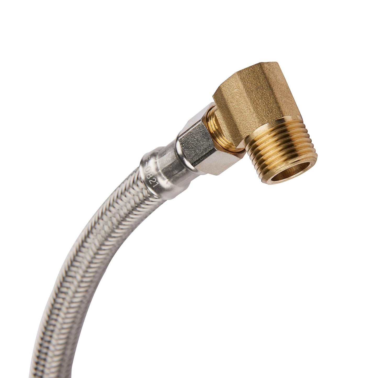 4ft Dishwasher Hose, with attached 90 degree 3/8" comp x 3/8" MIP elbow, Premium Stainless Steel, Lead Free
