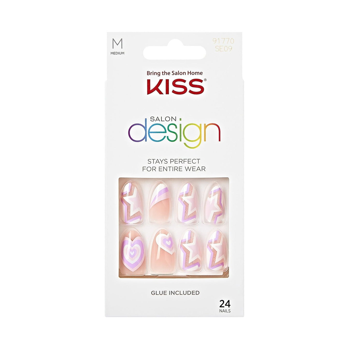 KISS Salon Design Press-On Nails, 'All 4 Me', Purple, Medium Almond, 31 Pieces