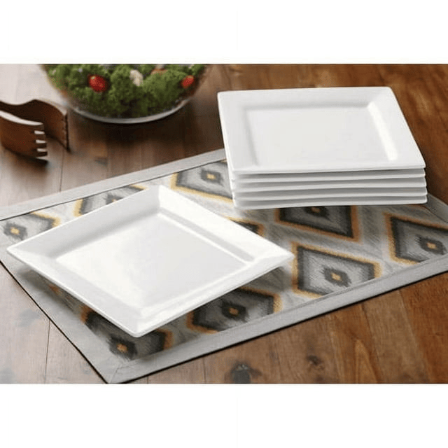 Better Homes & Gardens Square Porcelain Salad Plates, White, Set of 6 EasyOptionXY LLC