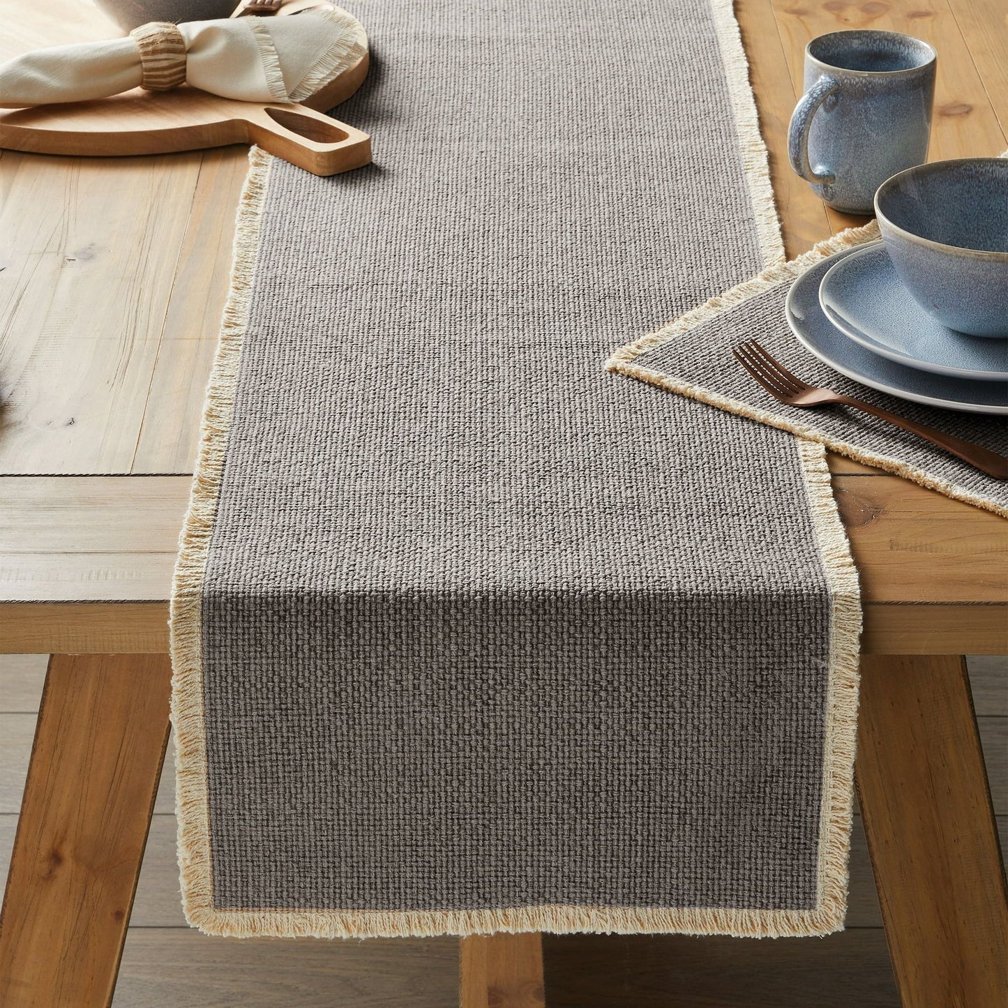 Better Homes & Gardens Fringe Cotton-Rich 14" x 90" Table Runner, Grey EasyOptionXY LLC