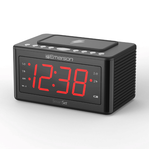 Emerson SmartSet Wireless Charging Alarm Clock Radio, 1.4' Red LED Display and Temperature Sensor, CKSW0555 EasyOptionXY LLC