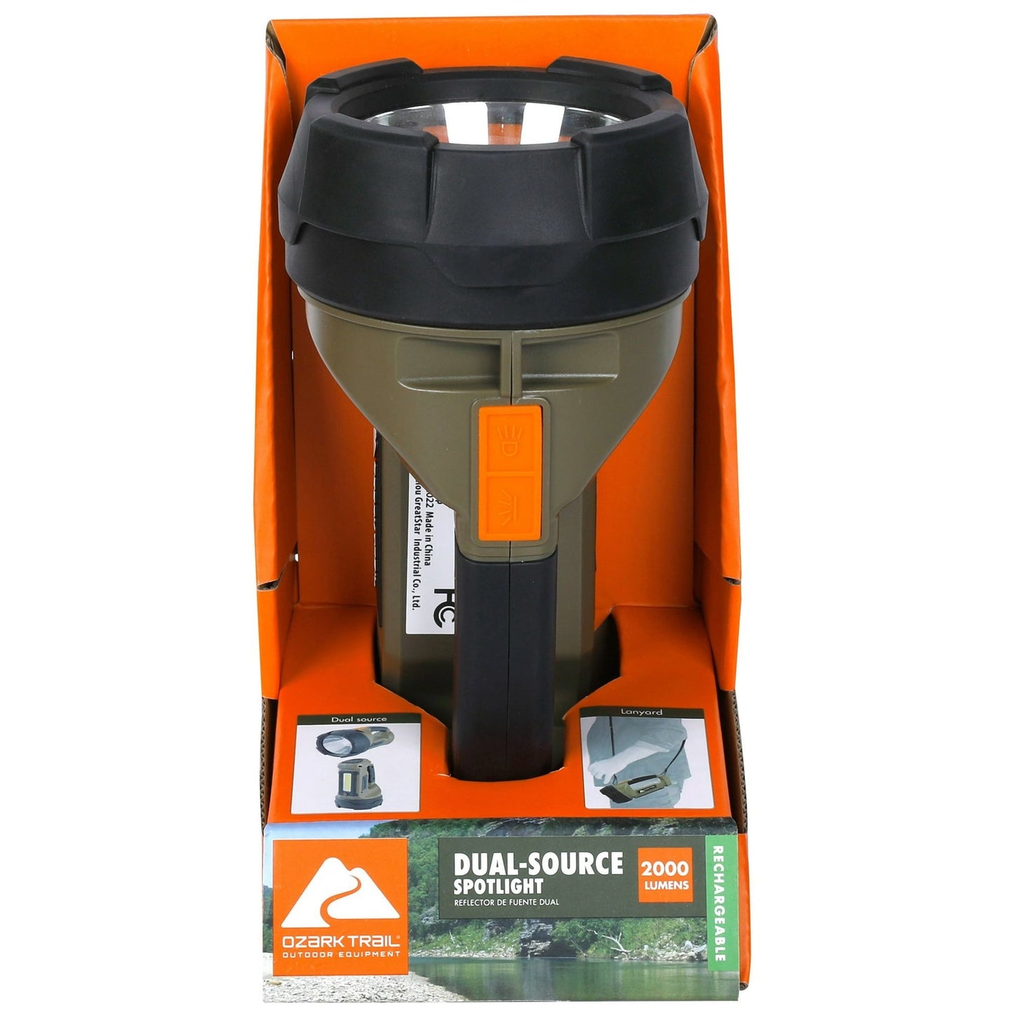 Ozark Trail 2000 Lumen Dual Source LED Rechargeable Spotlight with 5000 mAh Power Bank, Olive EasyOptionXY LLC