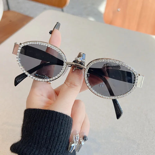 Rhinestones Decor Oval Sunglasses HTO Apparel