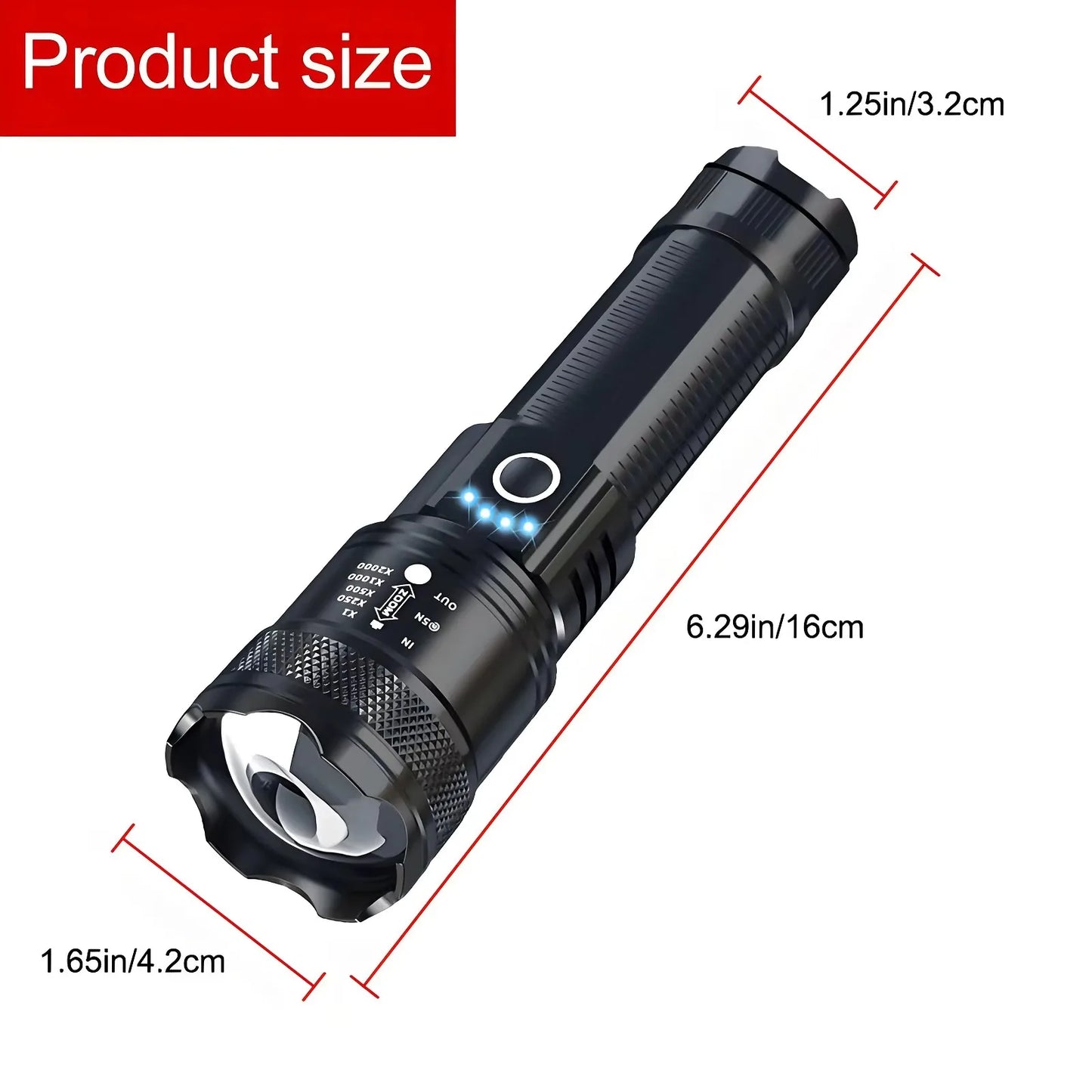 1PC Powerful LED Flashlight USB Rechargeable High Power Tactical Torch Ultra Flashlight With Power Display for Outdoor