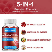 Astaxanthin 24mg - with Ashwagandha, Grape Seed Oil Extract - Supports Eye and Skin Health, Antioxidant - 120 Capsules