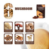Image showcasing Organic Mushroom Coffee with six types of mushrooms including Lions Mane, Reishi, and Shiitake.