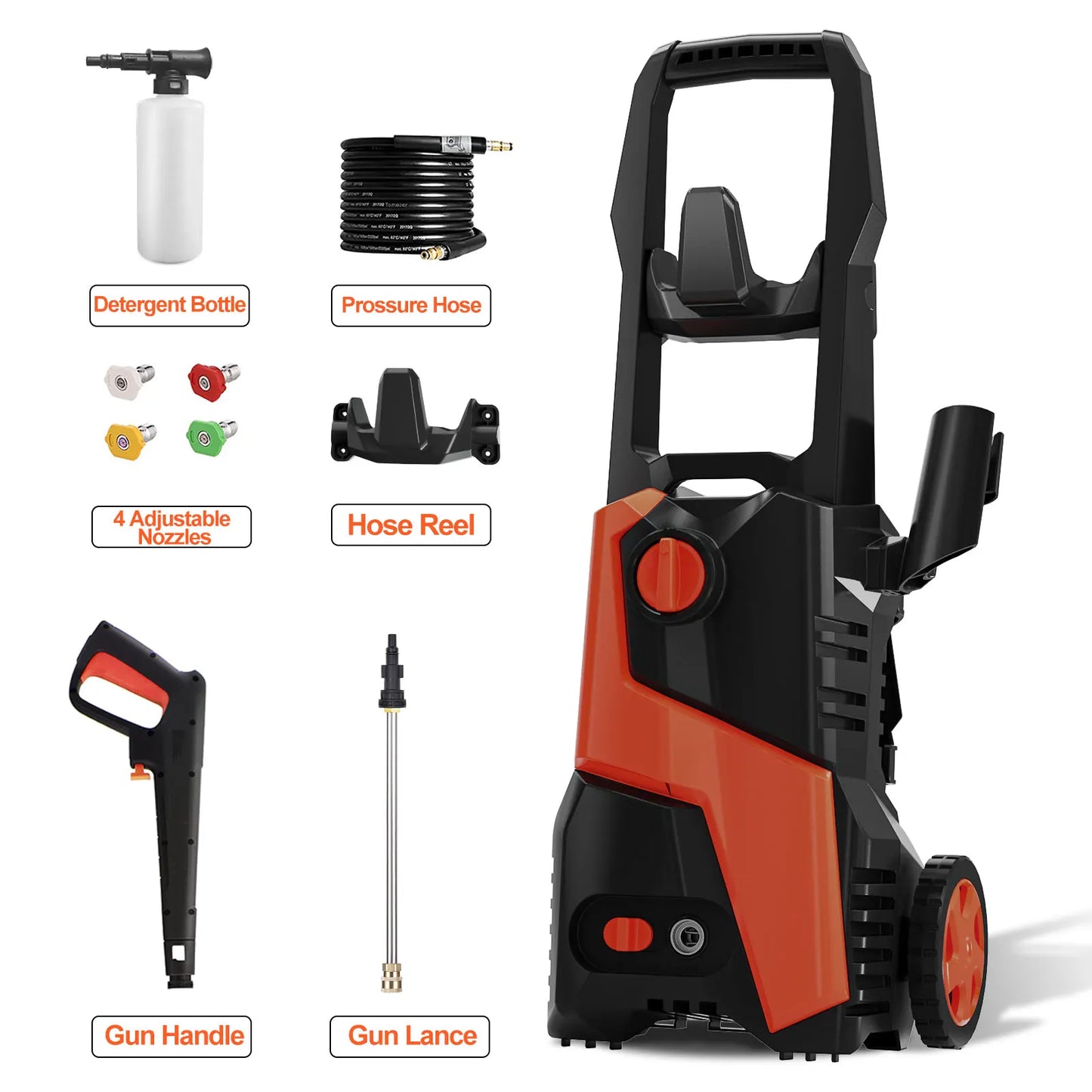 Pressure Washer 4800PSI 2.9 GPM Electric Pressure Washer with 4 Quick Connect Nozzles, Ideal for Car, Driveway, Patio Orange