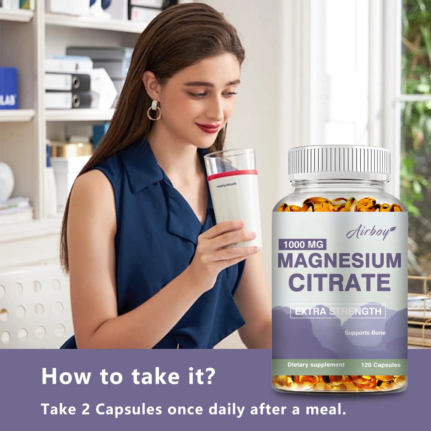 Magnesium Citrate - Supplement for Stress, Relaxation, Bone, Sleep, Heart Health, Nerve, Muscle & Metabolism - 120 Capsules