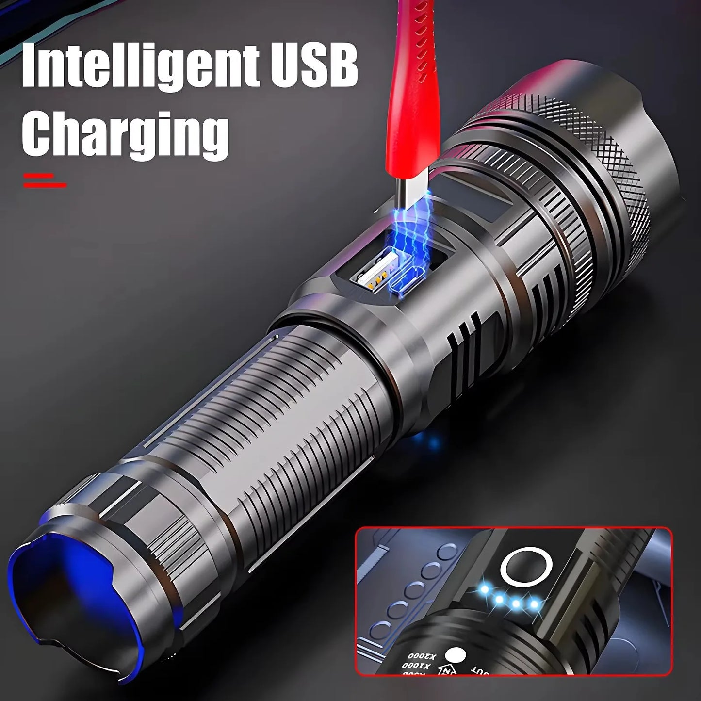 1PC Powerful LED Flashlight USB Rechargeable High Power Tactical Torch Ultra Flashlight With Power Display for Outdoor