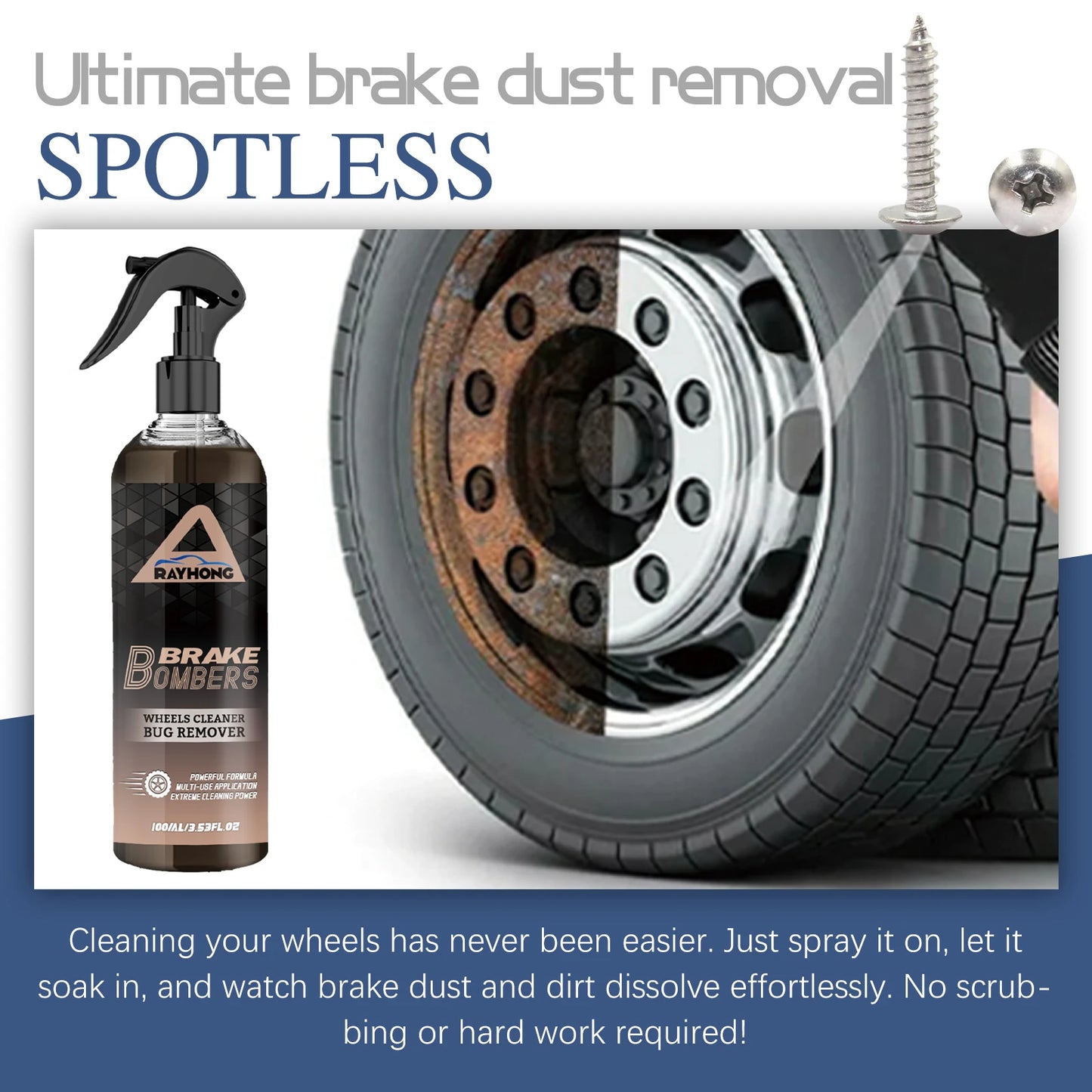 RAYHONG Car Wheel Cleaner Spray Dust Removal Protect Wheels And Brake Discs From Iron Rim Rust Cleaner Auto Detail Chemical Care