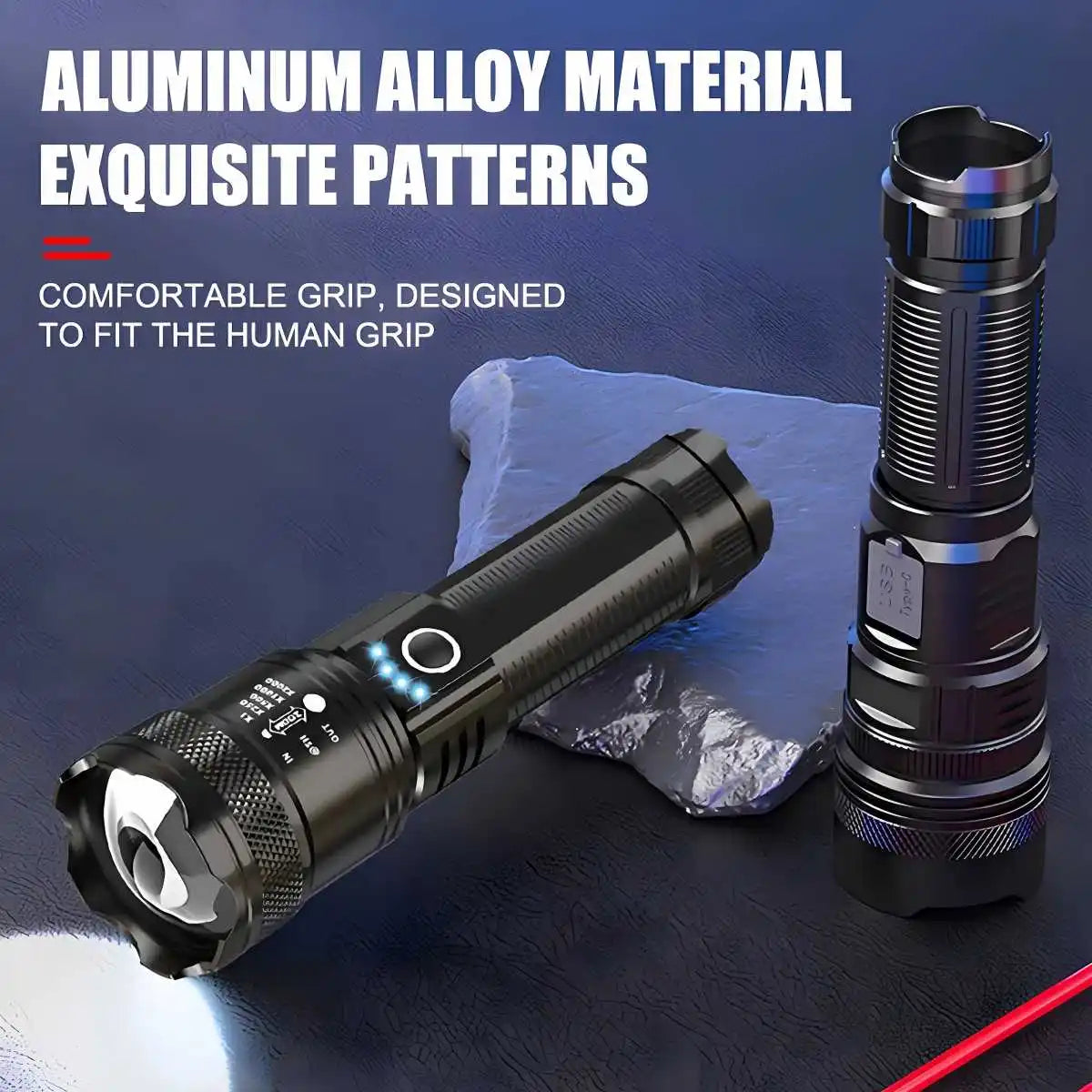 1PC Powerful LED Flashlight USB Rechargeable High Power Tactical Torch Ultra Flashlight With Power Display for Outdoor