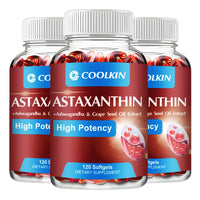 Astaxanthin 24mg - with Ashwagandha, Grape Seed Oil Extract - Supports Eye and Skin Health, Antioxidant - 120 Capsules
