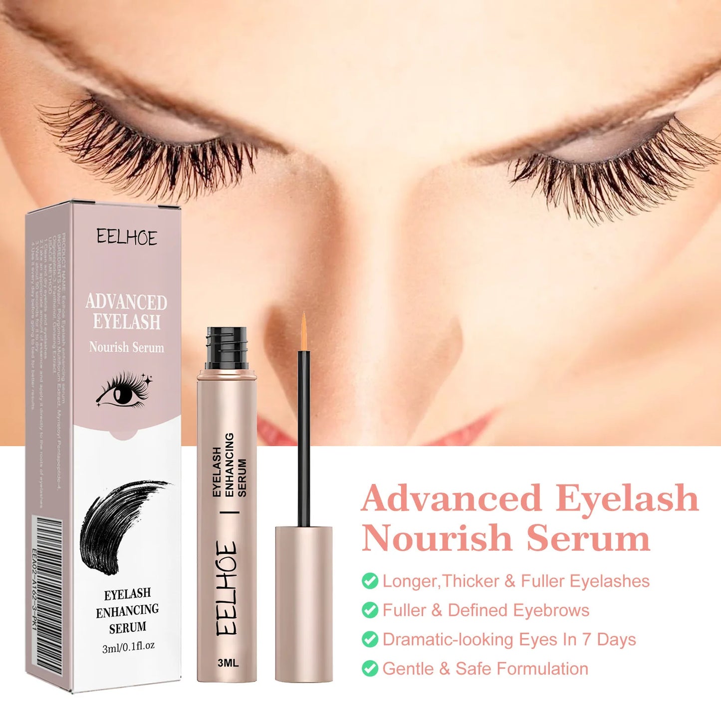 Eelhoe 3ml Eyelash Growth Serum Strengthen Eye Lash Curl Lengthening Makeup Enhancer Lash Eyebrow Fuller Thicken Eyelash Serum