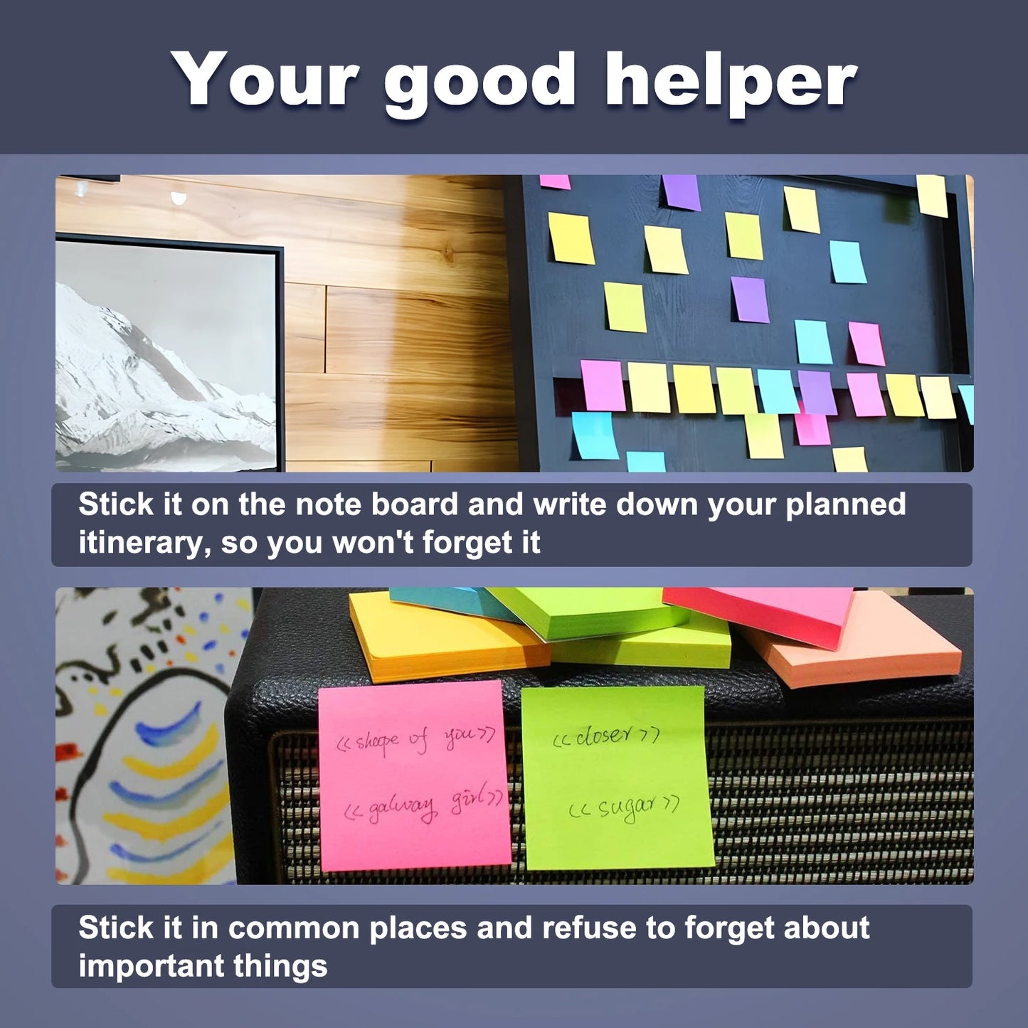 400 Sheets 3x3 Sticky Notes, 8 Color Sticky Notes, Cute Sticky Notes, Removable Self-Stick Notes For Office, School, Home, Noteb