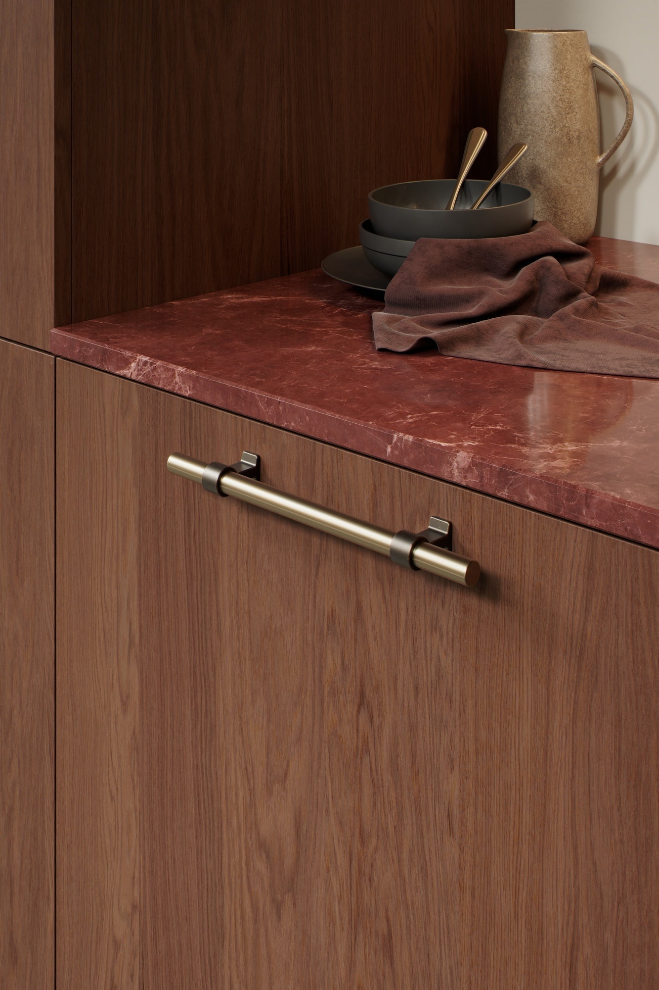 Brushed Bronze "Bond" T-Bar Dual Finish Knob and Pulls
