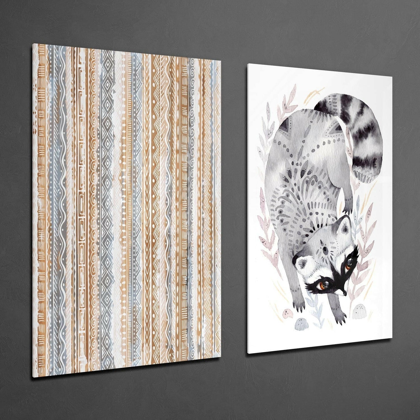 Insigneart USA Insigneart USA Raccoon 2 Pieces Combine Glass Wall Art
