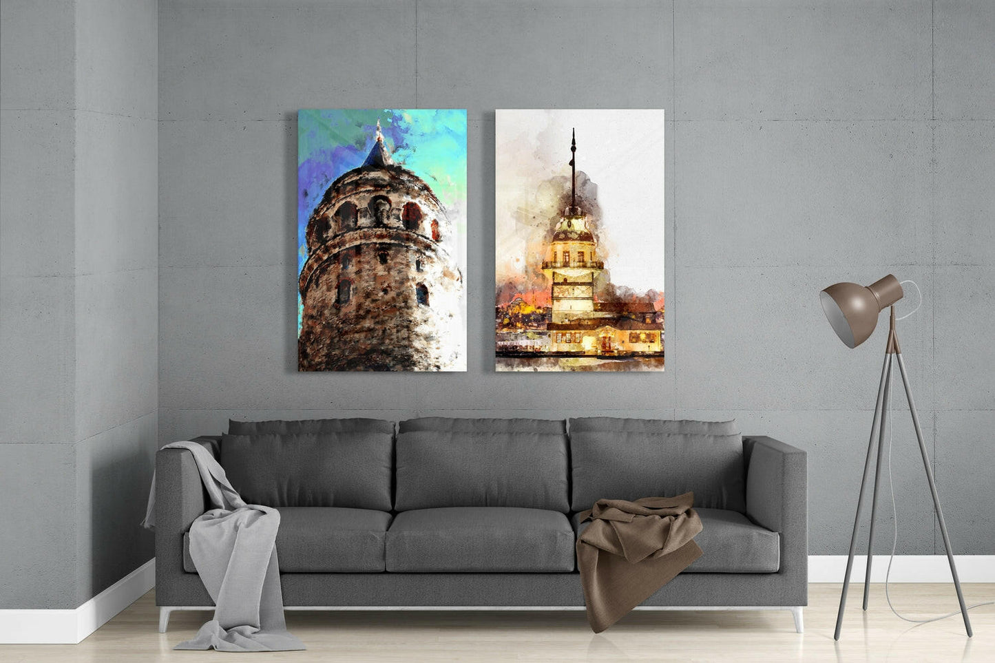 Insigneart USA Galata Tower and Maiden's Tower 2 Pieces Combine Glass Wall Art