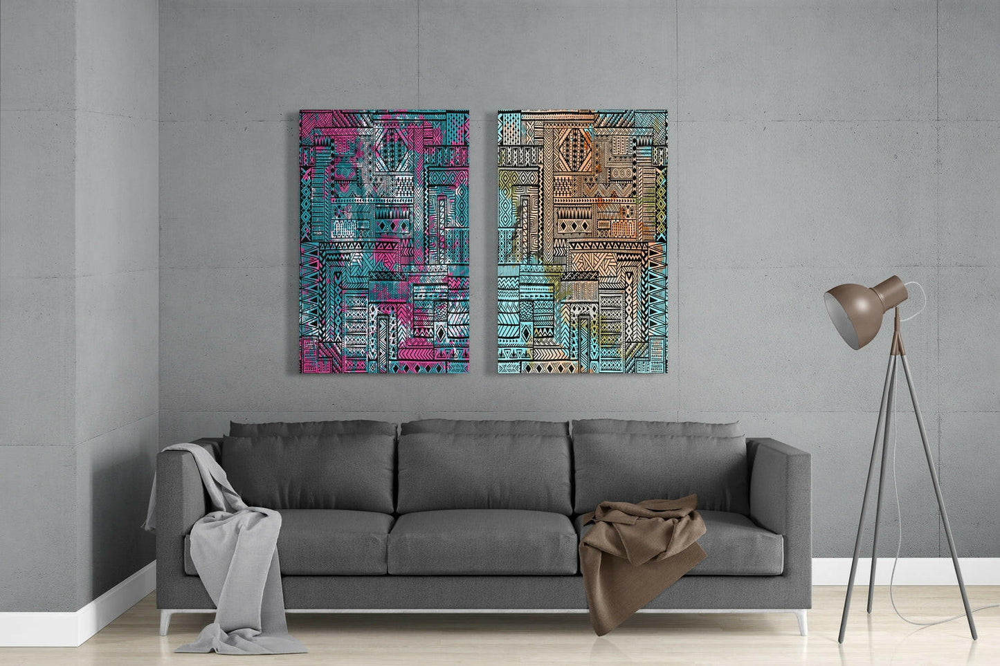 Insigneart USA Insigneart USA Ethnic Patherns 2 Pieces Combine Glass Wall Art